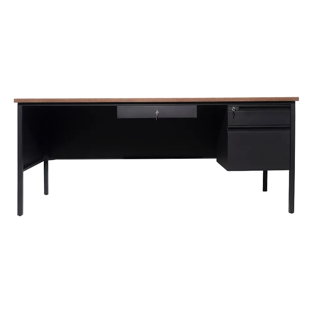 Office Desks*Flash Furniture Cambridge 70"W Single Pedestal Desk, (GCMBLK177WLN) Walnut/Black