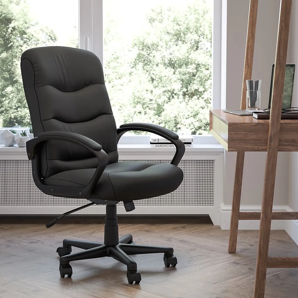 Office Chairs*Flash Furniture Chelsea LeatherSoft Swivel Mid-Back Executive Office Chair, Black (GO9771BKLEA)