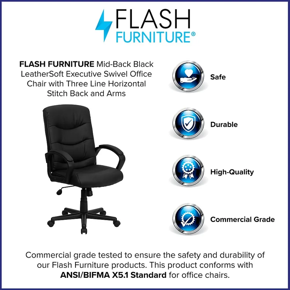 Office Chairs*Flash Furniture Chelsea LeatherSoft Swivel Mid-Back Executive Office Chair, Black (GO9771BKLEA)