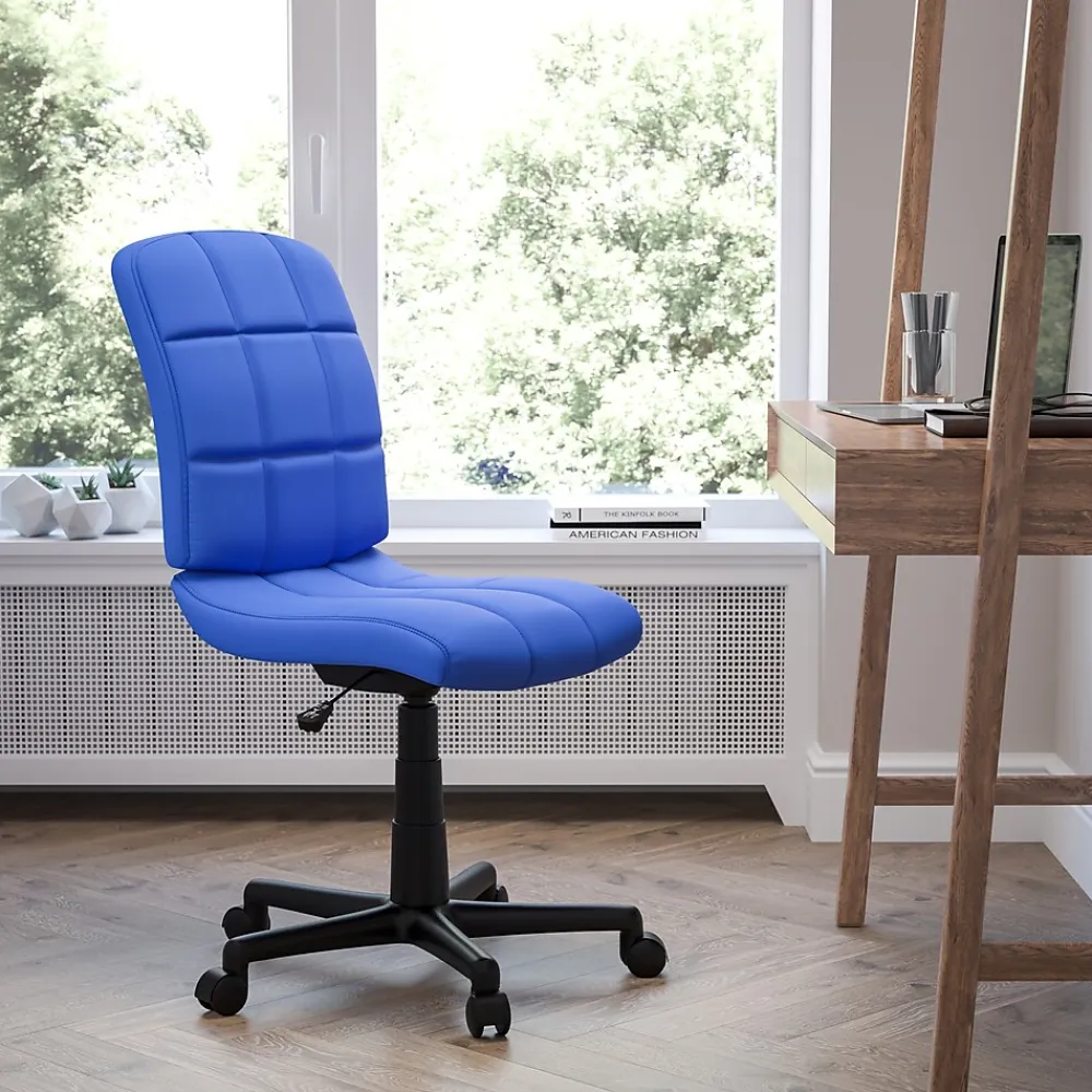 Office Chairs*Flash Furniture Clayton Armless Vinyl Swivel Mid-Back Quilted Task Office Chair, Blue (GO16911BLUE)
