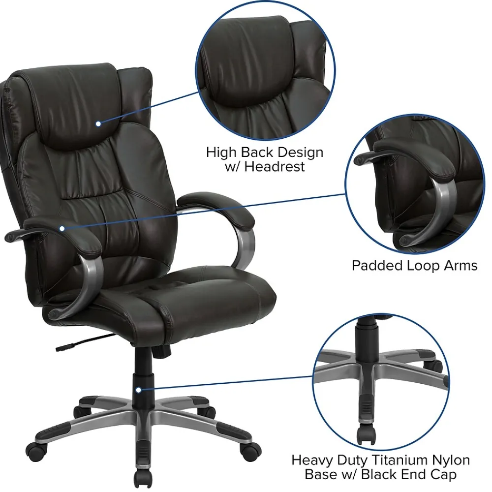 Office Chairs*Flash Furniture Hansel Ergonomic LeatherSoft Swivel High Back Executive Office Chair, Espresso Brown (BT9088BRN)