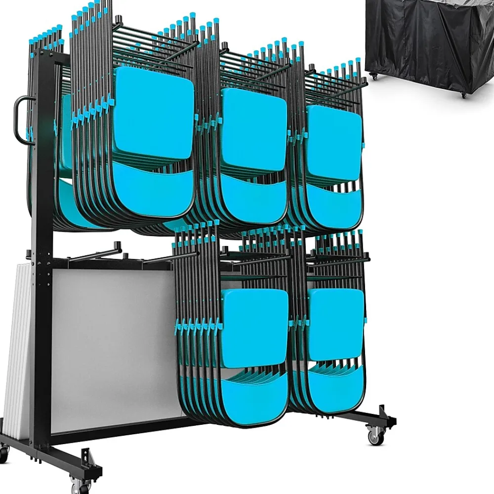 Flash Furniture Hawkins Folding Table and Chairs Mobile Cart, 660 lb. Capacity, Black (QINSHD245425)