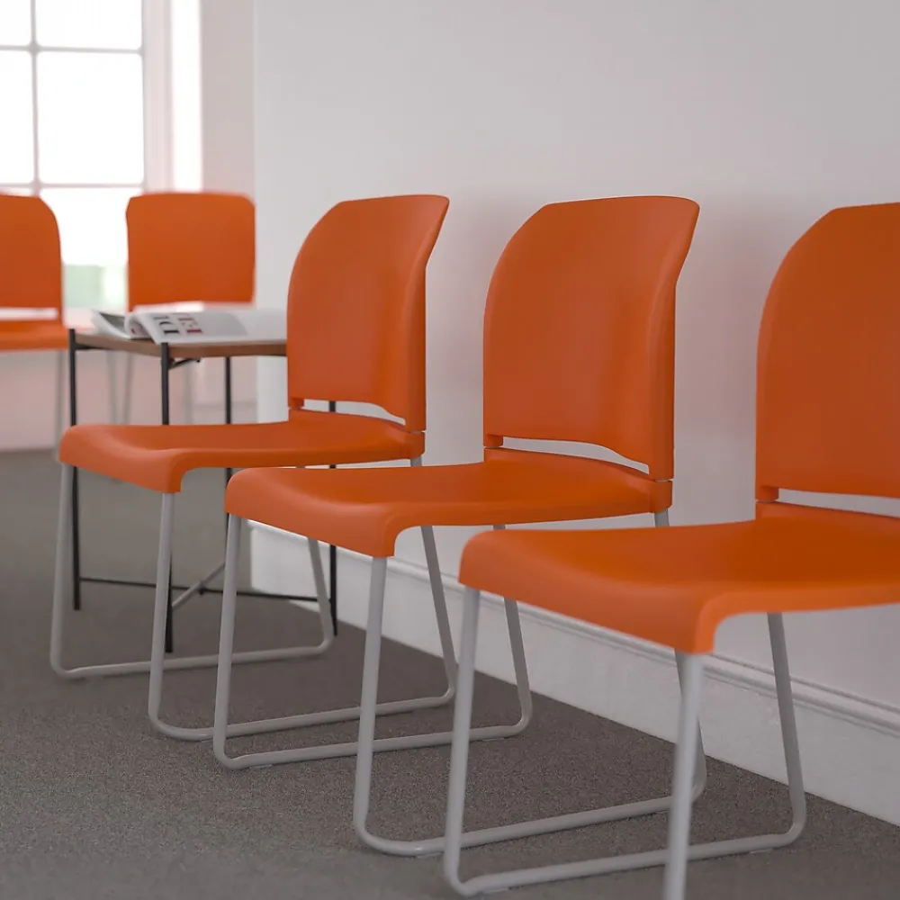 Folding & Stacking*Flash Furniture HERCULES Series Plastic Contoured Stack Chair with Sled Base, Orange/Gray (RUT238AOR)