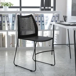 Folding & Stacking*Flash Furniture HERCULES Series Plastic Stack Chair with Air-Vent Back and Sled Base, Black (RUT498ABK)