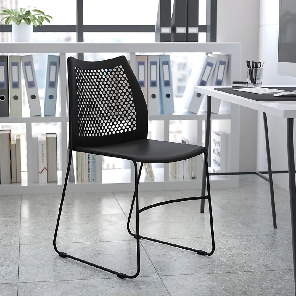 Folding & Stacking*Flash Furniture HERCULES Series Plastic Stack Chair with Air-Vent Back and Sled Base, Black (RUT498ABK)