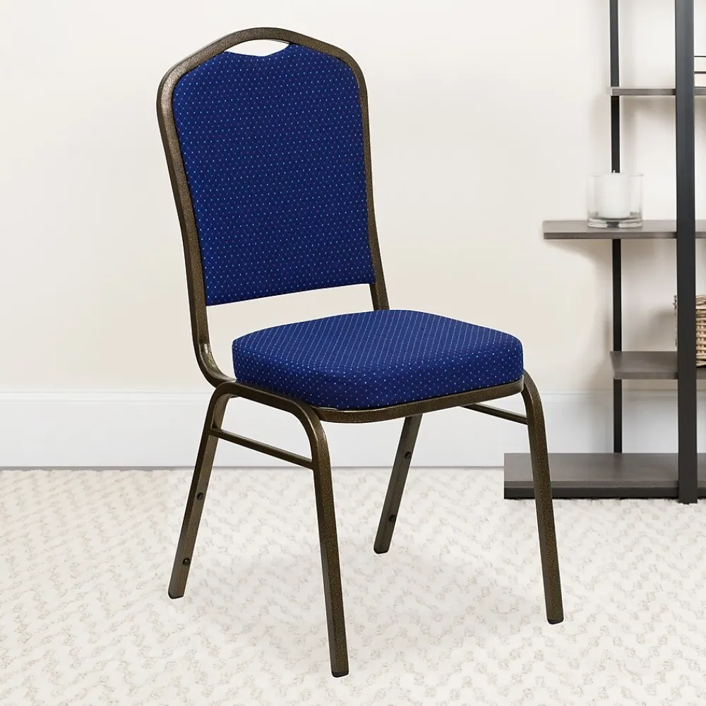 Folding & Stacking*Flash Furniture HERCULES™ Fabric Gold Vein Frame Crown Back Banquet Chair, Navy Blue, 4/Pack (4FDC01GV208)