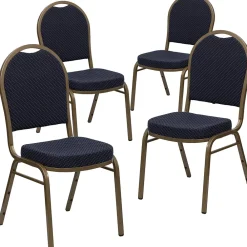 Folding & Stacking*Flash Furniture HERCULESâ„¢ Fabric Gold Frame Dome Back Banquet Chair, Navy, 4/Pack (4FDC03AG3774)