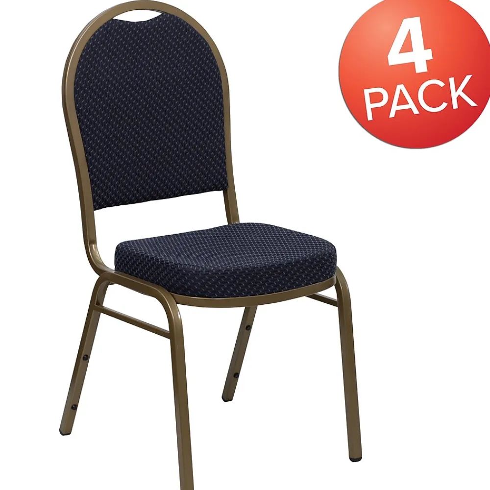 Folding & Stacking*Flash Furniture HERCULES™ Fabric Gold Frame Dome Back Banquet Chair, Navy, 4/Pack (4FDC03AG3774)