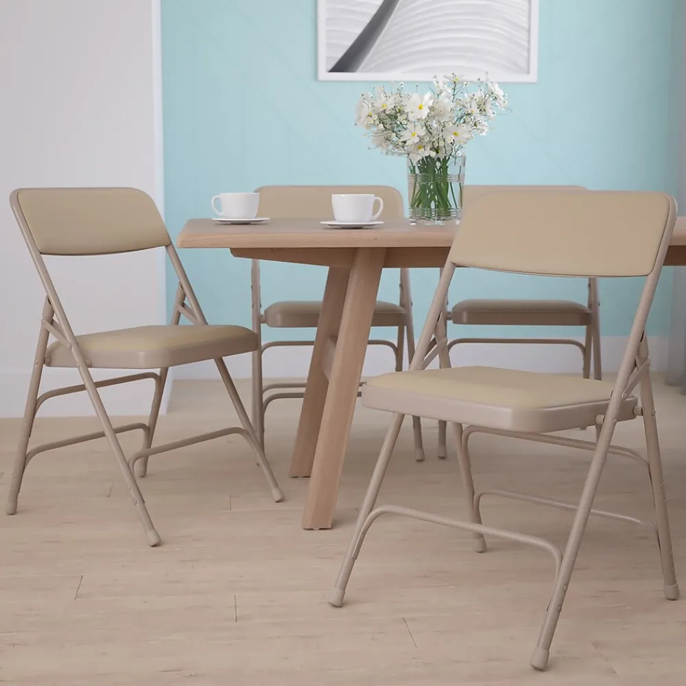 Folding & Stacking*Flash Furniture HERCULES™ Curved Triple Braced Vinyl Armless Folding Chair, Beige, 4/Pack (4HF3MC309AVBGE)