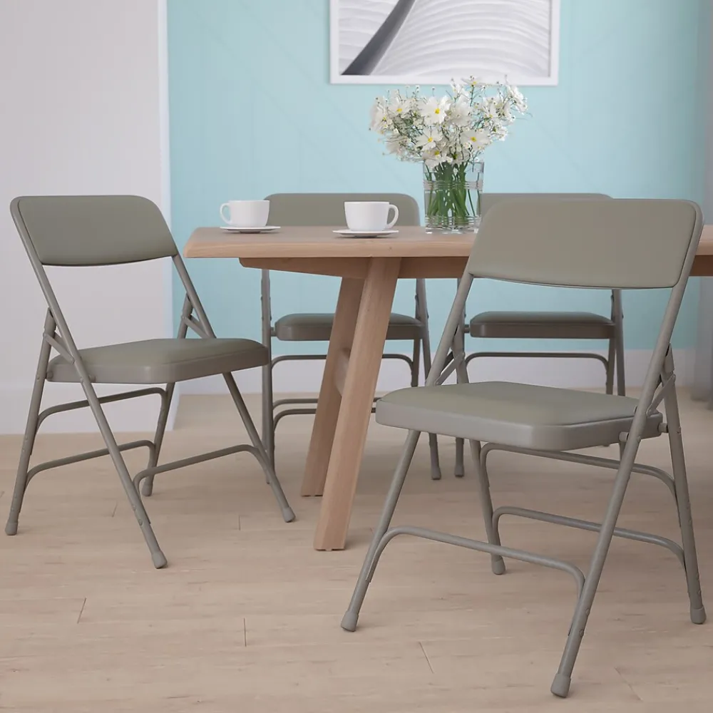 Folding & Stacking*Flash Furniture HERCULES™ Curved Triple Braced Vinyl Armless Folding Chair, Gray, 4/Pack