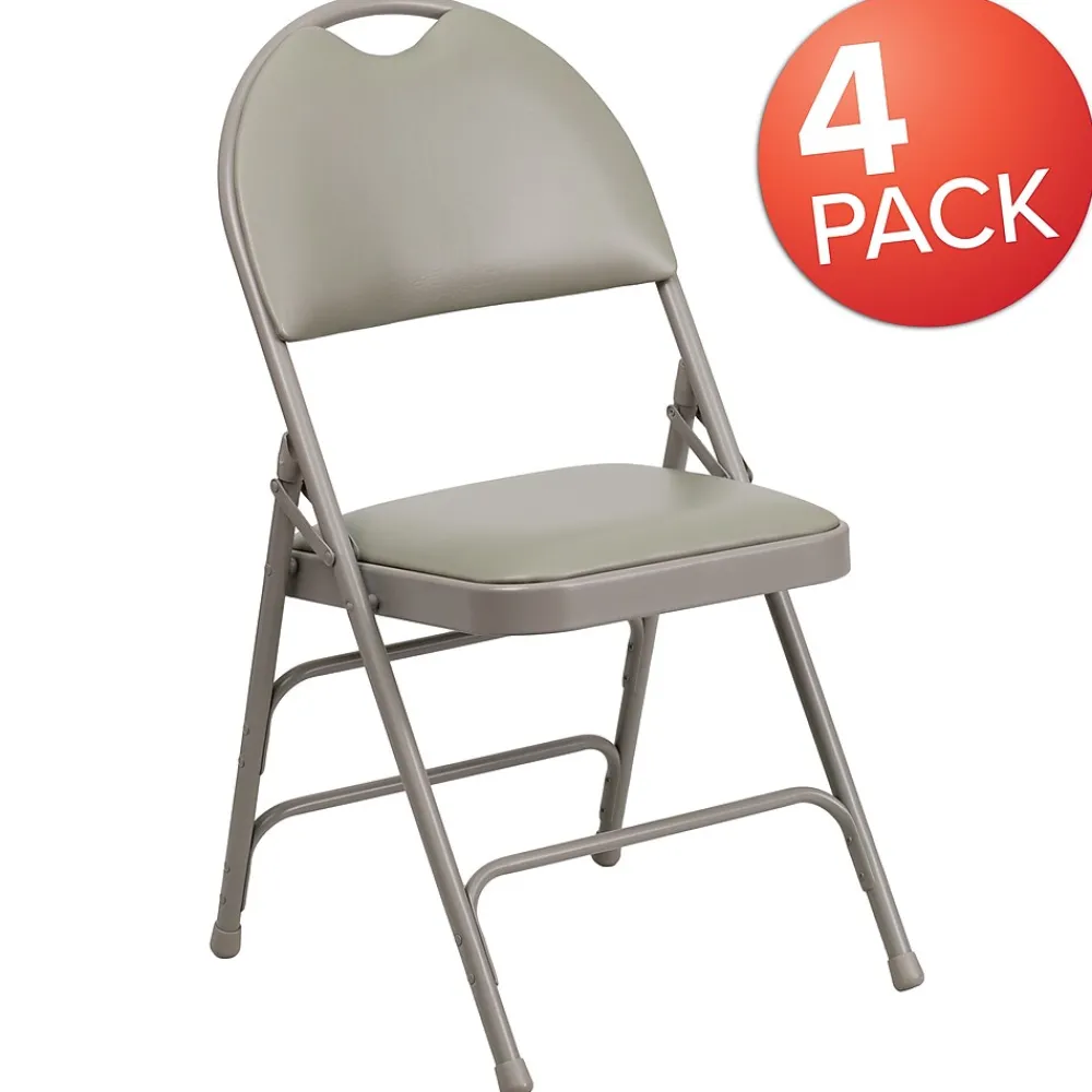 Folding & Stacking*Flash Furniture HERCULES™ Triple Braced Vinyl Armless Folding Chair, Gray, 4/Pack (4HAMC705AV3GY)