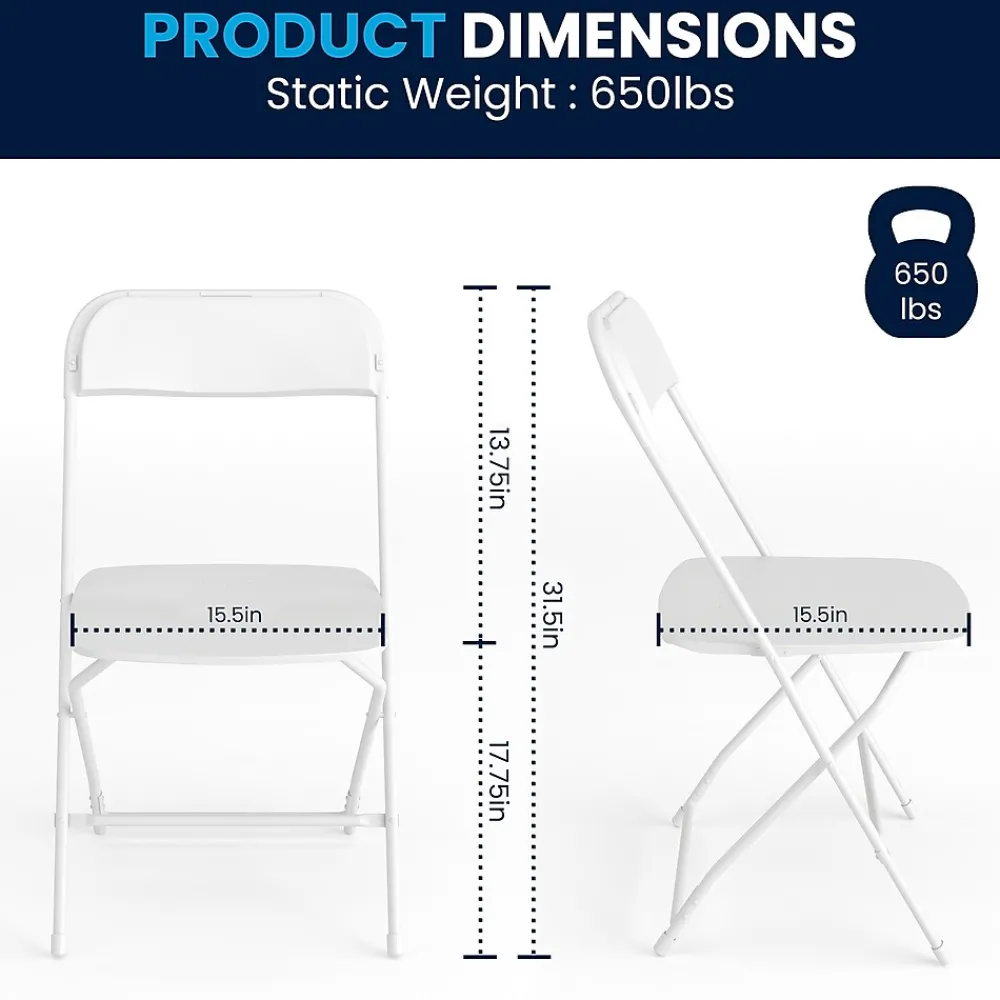 Folding & Stacking*Flash Furniture HERCULES™ Plastic Armless Folding Chair, Premium White, 52/Pack