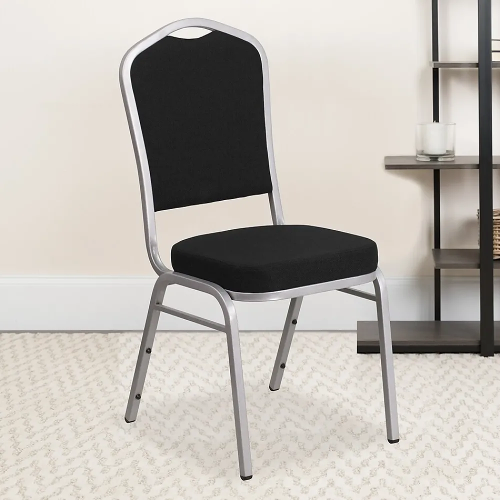 Folding & Stacking*Flash Furniture HERCULES Series Fabric Banquet Stacking Chair, Black/Silver Frame, 4 Pack (4FDC01S11)