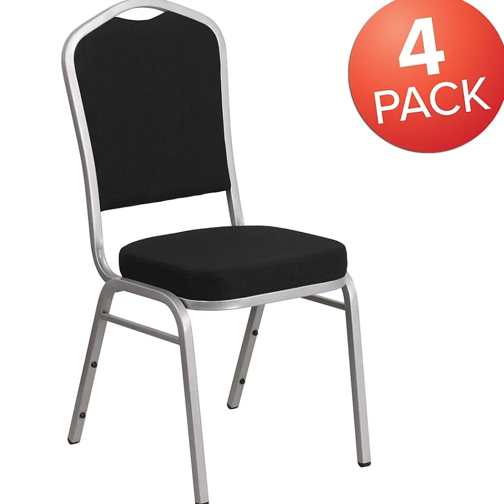 Folding & Stacking*Flash Furniture HERCULES Series Fabric Banquet Stacking Chair, Black/Silver Frame, 4 Pack (4FDC01S11)