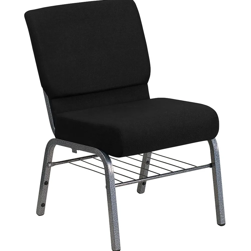 Folding & Stacking*Flash Furniture HERCULES Series Fabric Church Chair with Book Rack, Black/Silver Vein Frame (XUCH0221BKSVB)