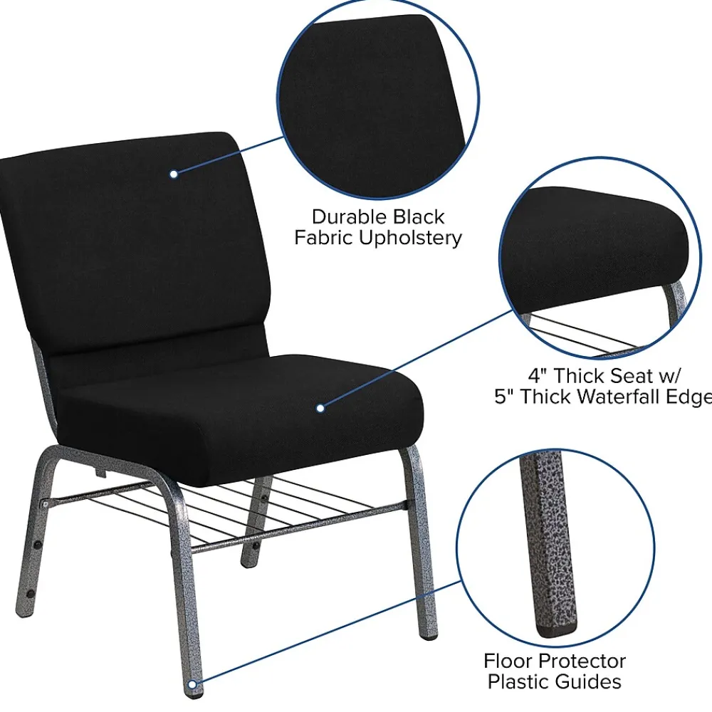 Folding & Stacking*Flash Furniture HERCULES Series Fabric Church Chair with Book Rack, Black/Silver Vein Frame (XUCH0221BKSVB)