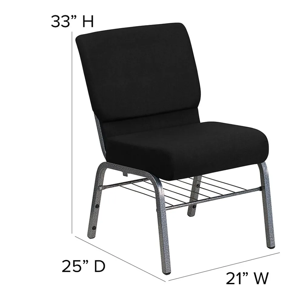 Folding & Stacking*Flash Furniture HERCULES Series Fabric Church Chair with Book Rack, Black/Silver Vein Frame (XUCH0221BKSVB)