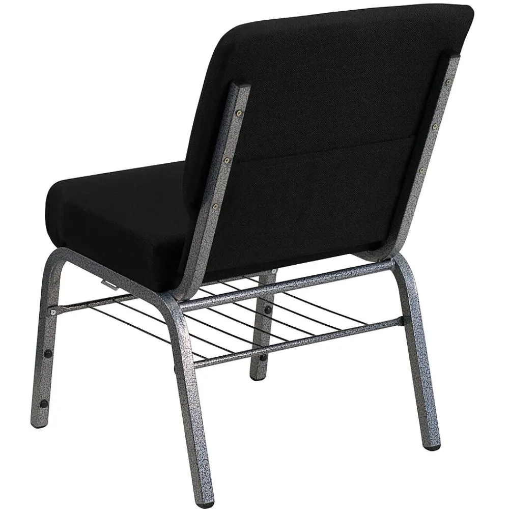 Folding & Stacking*Flash Furniture HERCULES Series Fabric Church Chair with Book Rack, Black/Silver Vein Frame (XUCH0221BKSVB)