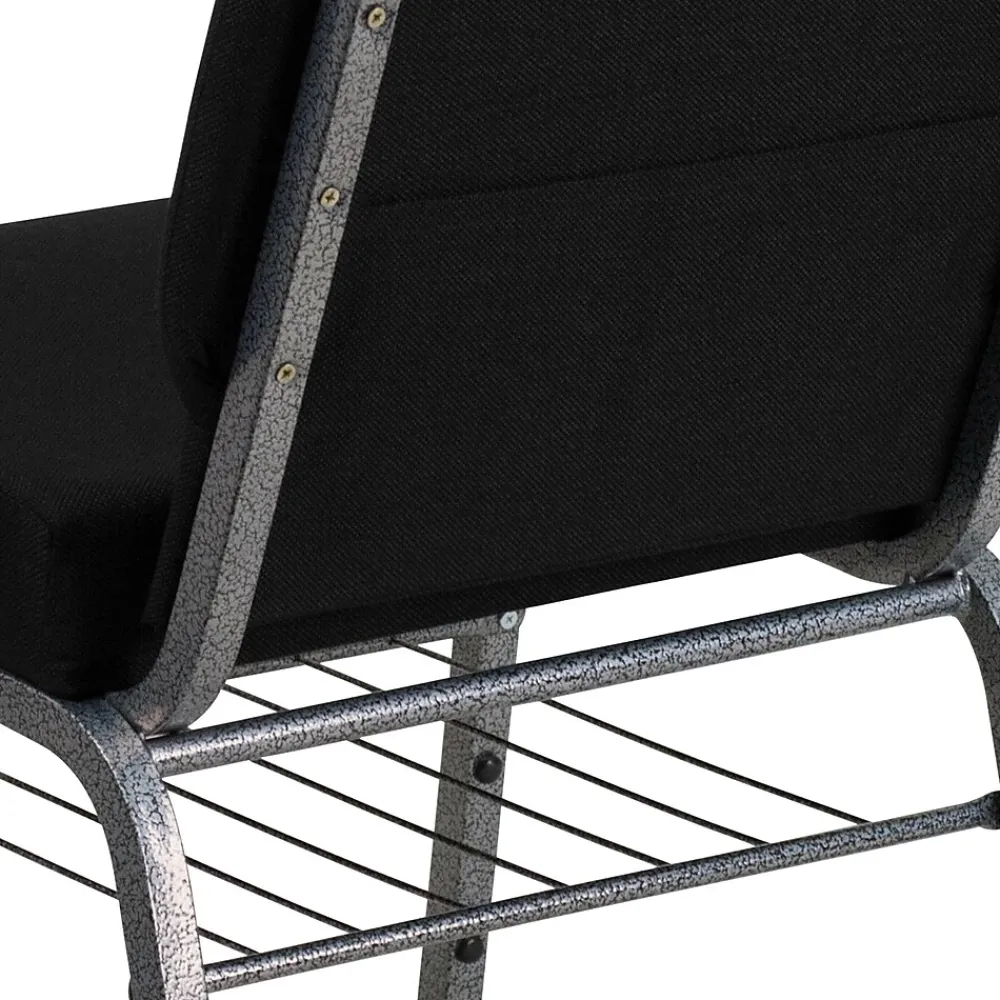 Folding & Stacking*Flash Furniture HERCULES Series Fabric Church Chair with Book Rack, Black/Silver Vein Frame (XUCH0221BKSVB)