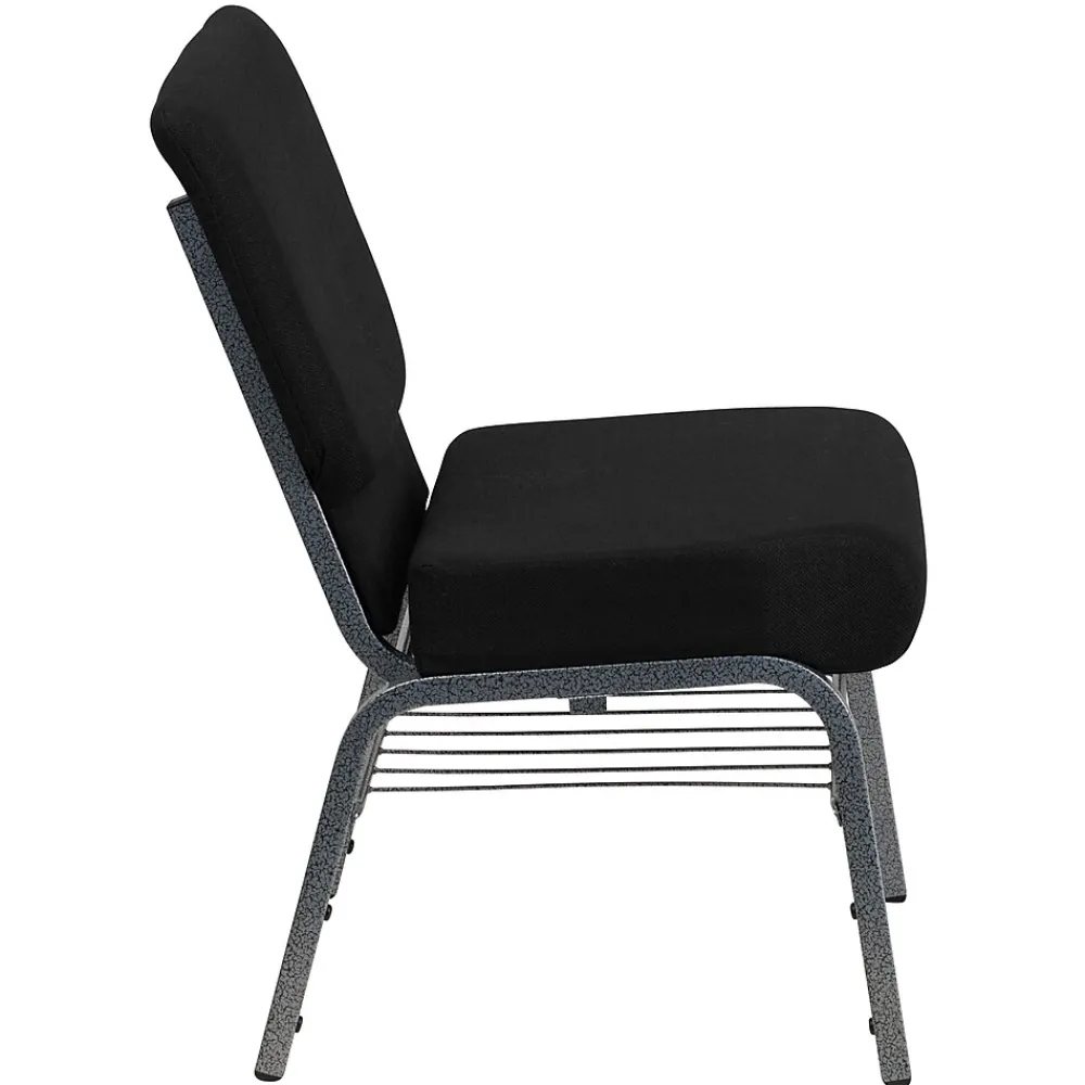 Folding & Stacking*Flash Furniture HERCULES Series Fabric Church Chair with Book Rack, Black/Silver Vein Frame (XUCH0221BKSVB)