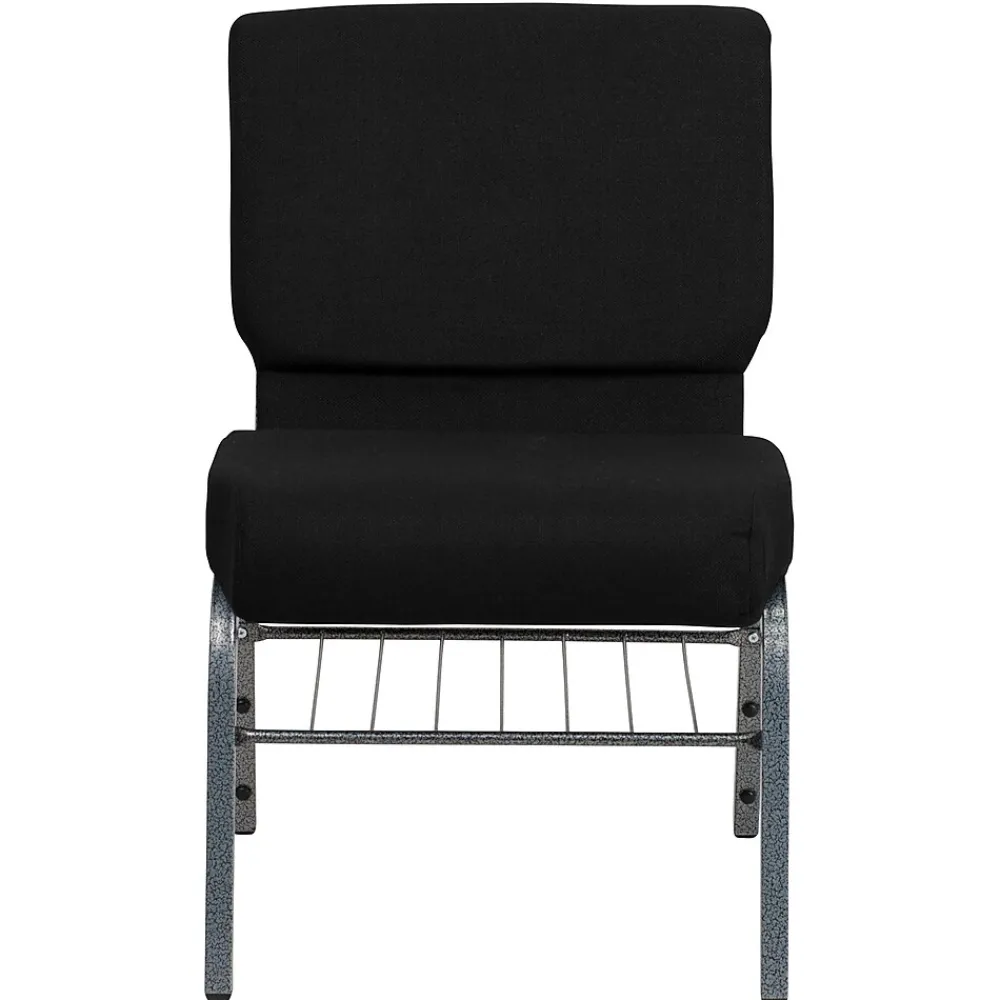 Folding & Stacking*Flash Furniture HERCULES Series Fabric Church Chair with Book Rack, Black/Silver Vein Frame (XUCH0221BKSVB)