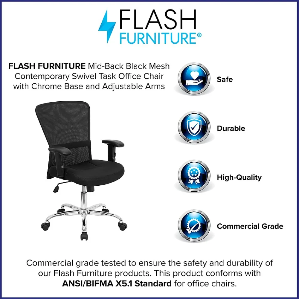 Office Chairs*Flash Furniture Jasmine Ergonomic Mesh Swivel Mid-Back Task Office Chair, Black (GO5307B)