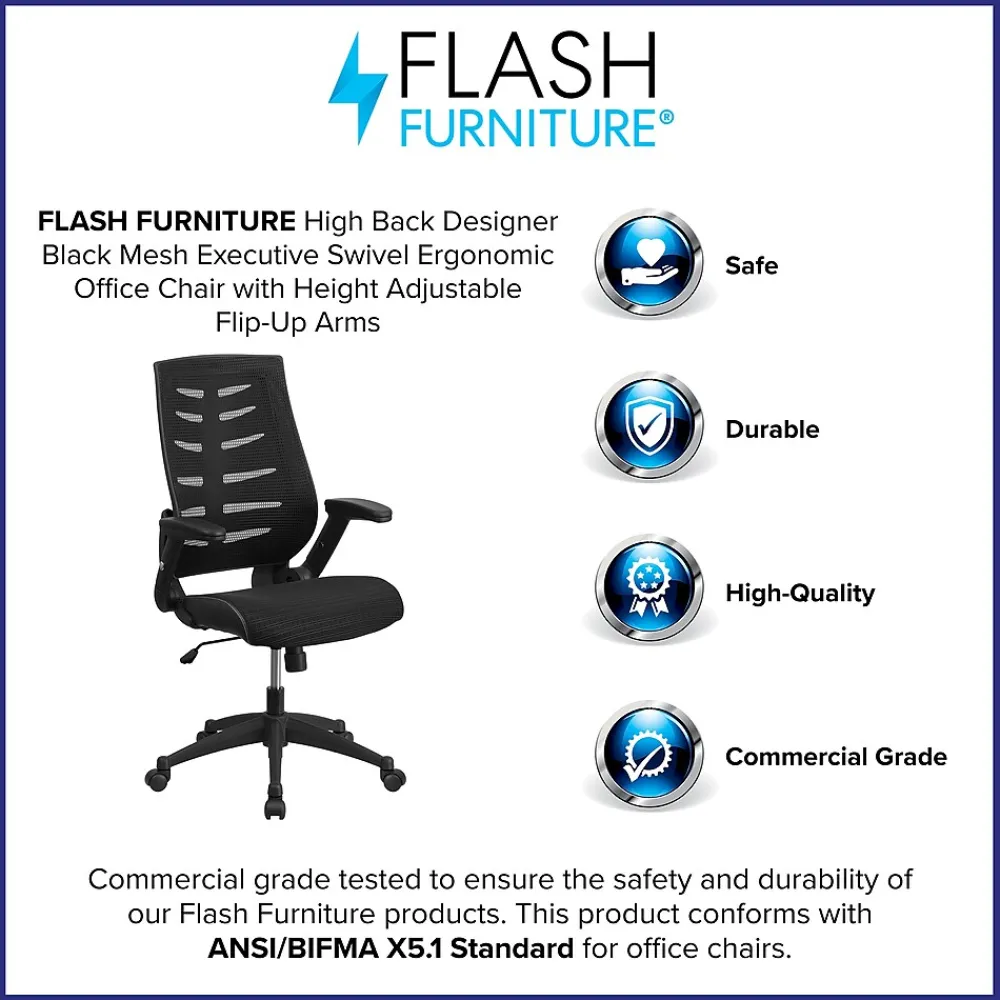 Office Chairs*Flash Furniture Kale Ergonomic Mesh Swivel High Back Executive Office Chair, Black (BLZP809BK)