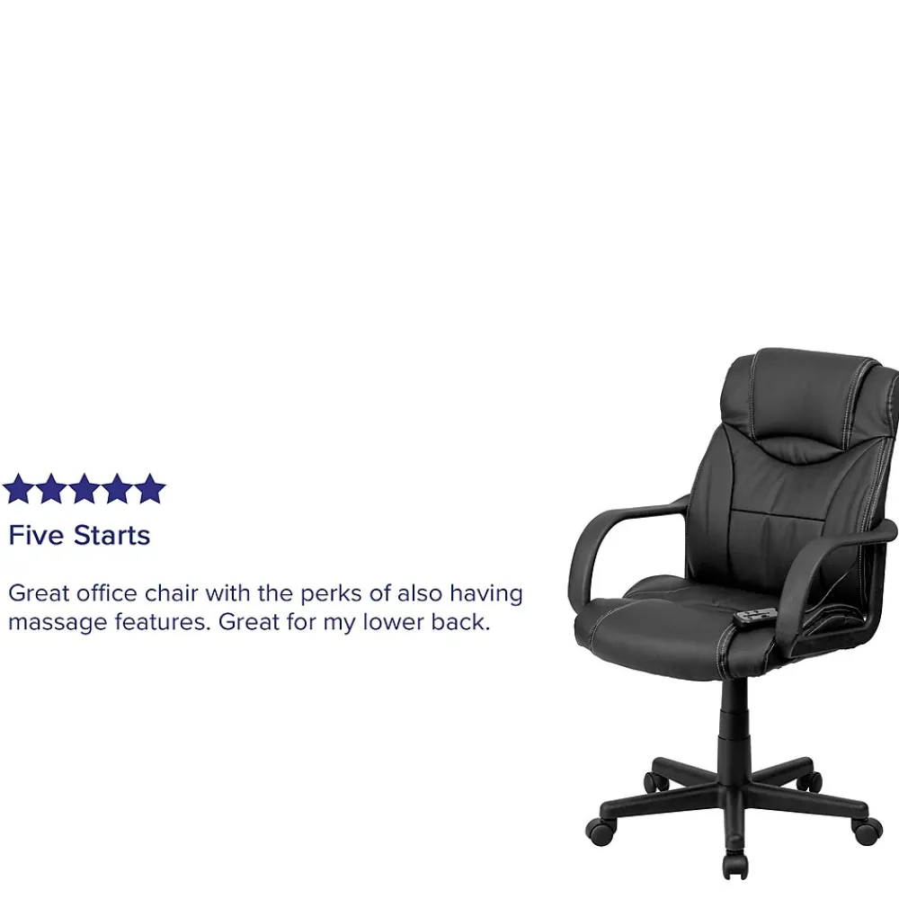 Office Chairs*Flash Furniture Laverne Ergonomic LeatherSoft Swivel Mid-Back Massaging Executive Office Chair, Black (BT2690P)