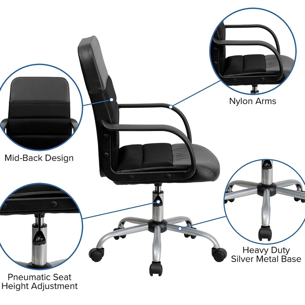 Office Chairs*Flash Furniture Manor Ergonomic LeatherSoft/Mesh Swivel Mid-Back Task Office Chair, Black (LFW61B2)