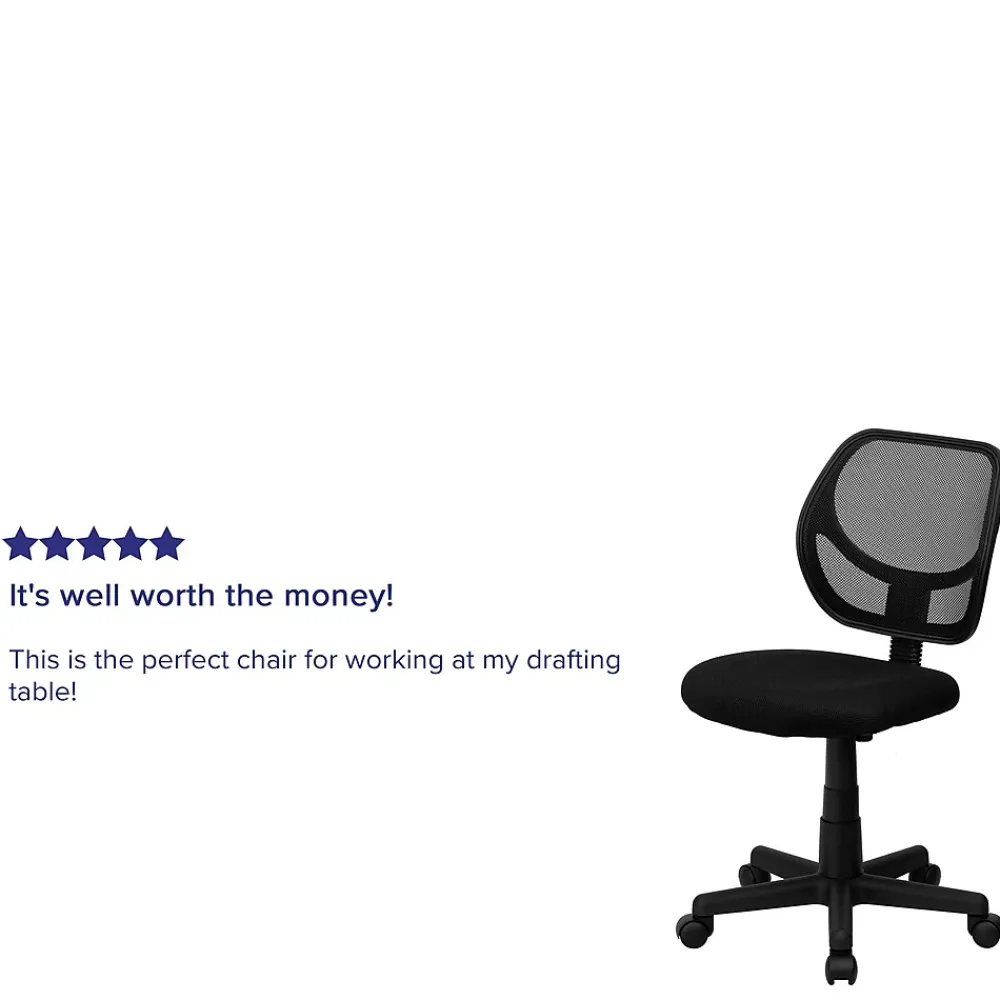 Office Chairs*Flash Furniture Neri Armless Ergonomic Mesh Swivel Low Back Task Office Chair, Black (WA3074BK)