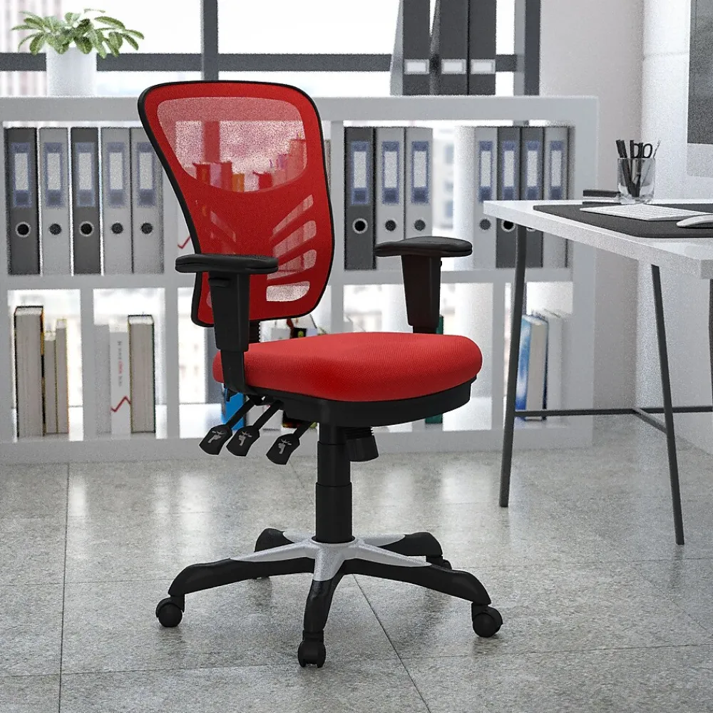 Office Chairs*Flash Furniture Nicholas Ergonomic Mesh Swivel Mid-Back Multifunction Executive Office Chair, (HL0001) Red