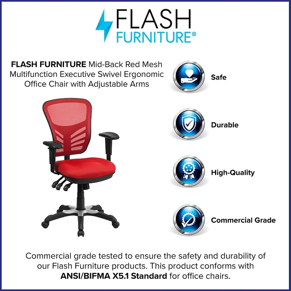 Office Chairs*Flash Furniture Nicholas Ergonomic Mesh Swivel Mid-Back Multifunction Executive Office Chair, (HL0001) Red