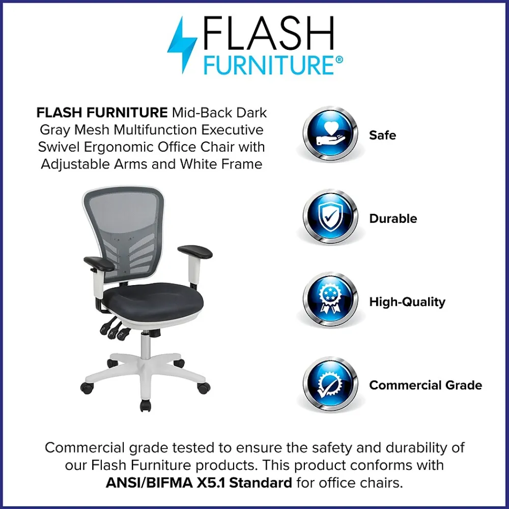Ergonomic Chairs*Flash Furniture Nicholas Ergonomic Mesh Swivel Multifunction Executive Office Chair, (HL0001WHDKGY) Dark Gray/White Frame