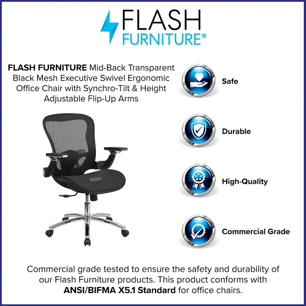 Office Chairs*Flash Furniture Sam Ergonomic Mesh Swivel Mid-Back Executive Office Chair, Transparent Black (GOWY87)