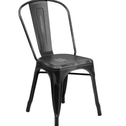 Folding & Stacking*Flash Furniture Tenley Metal Stacking Chair, Distressed Black (ET3534BK)