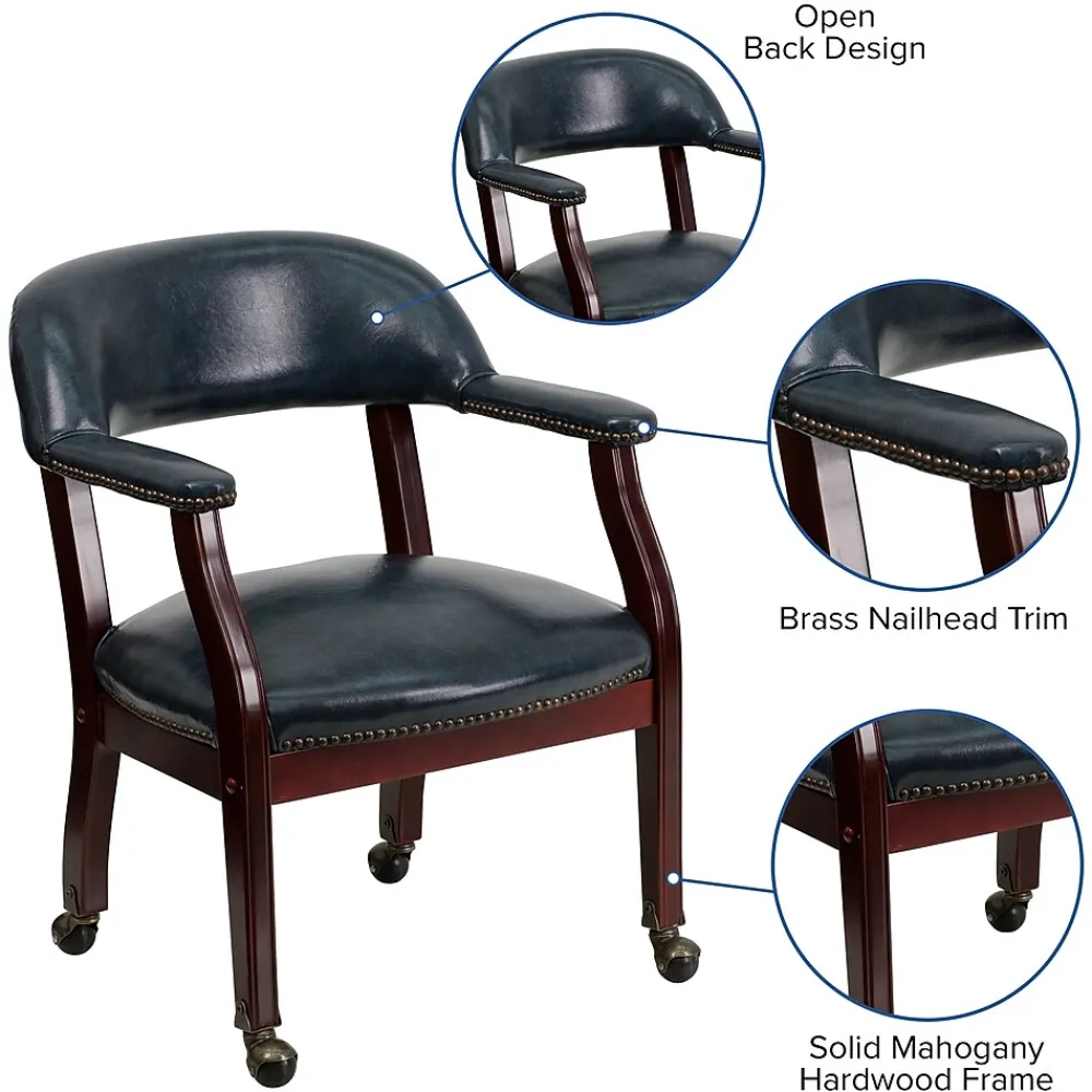 Office Chairs*Flash Furniture Vinyl Mid Back Luxurious Conference Chair With Casters, Blue