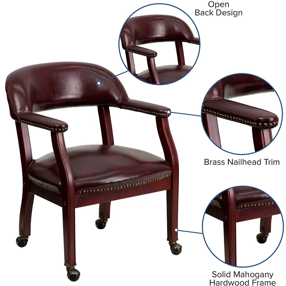 Office Chairs*Flash Furniture Vinyl Mid Back Luxurious Conference Chair With Casters, Oxblood