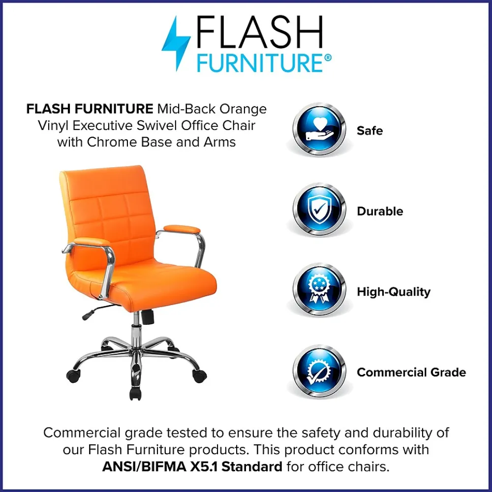 Office Chairs*Flash Furniture Vivian Vinyl Swivel Mid-Back Executive Office Chair, Orange (GO2240ORG)