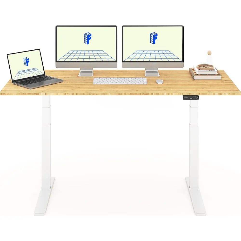 Standing Desks*FlexiSpot E7 Pro 72"W Electric Adjustable Standing Desk, (E7WPRO7230-LBZB) Bamboo/White