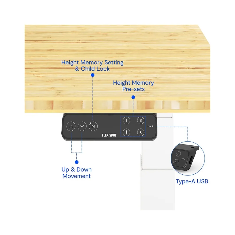 Standing Desks*FlexiSpot E7 Pro 72"W Electric Adjustable Standing Desk, (E7WPRO7230-LBZB) Bamboo/White