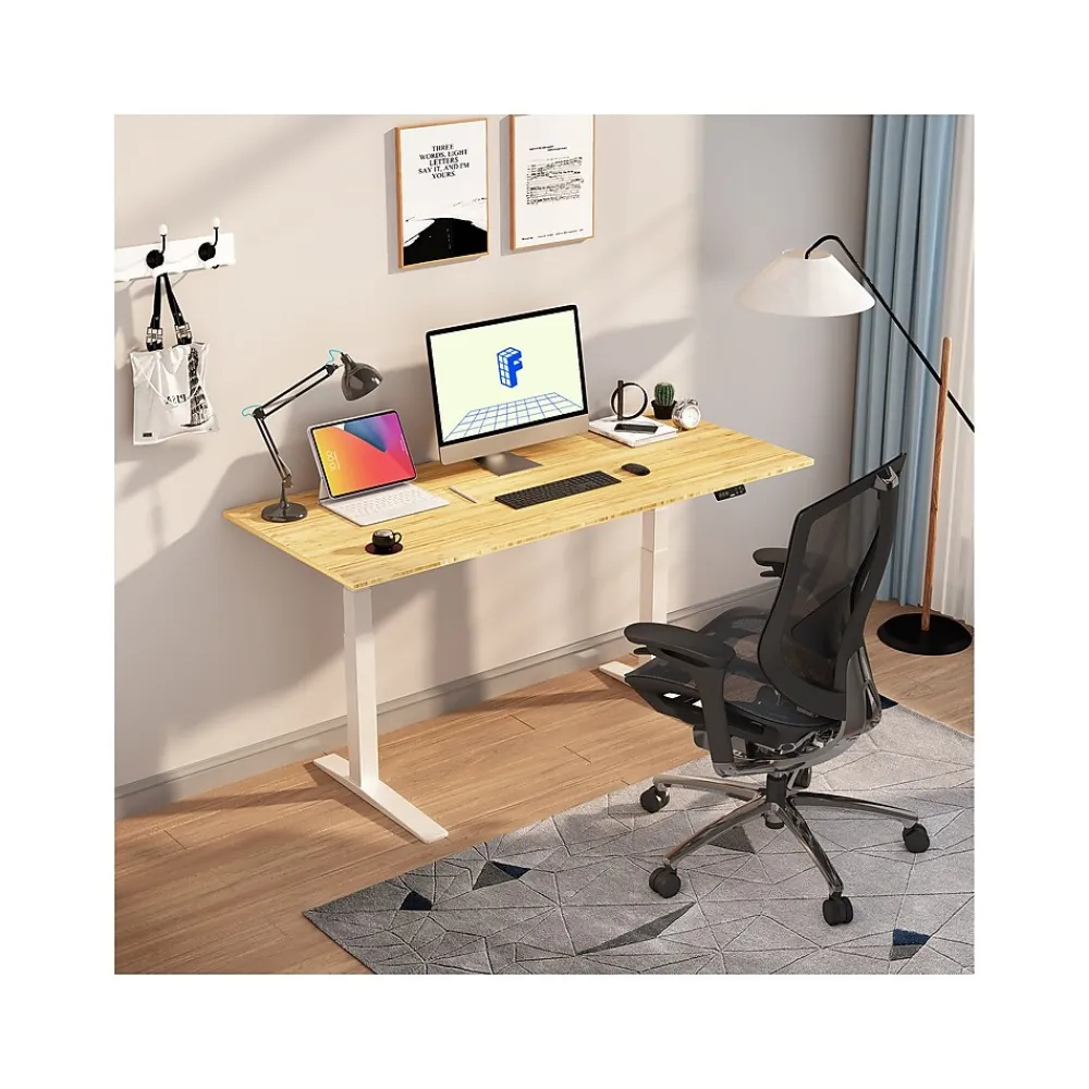 Standing Desks*FlexiSpot E7 Pro 72"W Electric Adjustable Standing Desk, (E7WPRO7230-LBZB) Bamboo/White