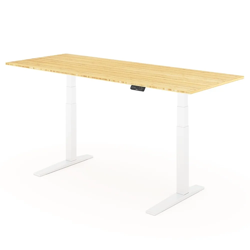 Standing Desks*FlexiSpot E7 Pro 78"W Electric Adjustable Standing Desk, (E7WPRO7830LBZB) Bamboo/White