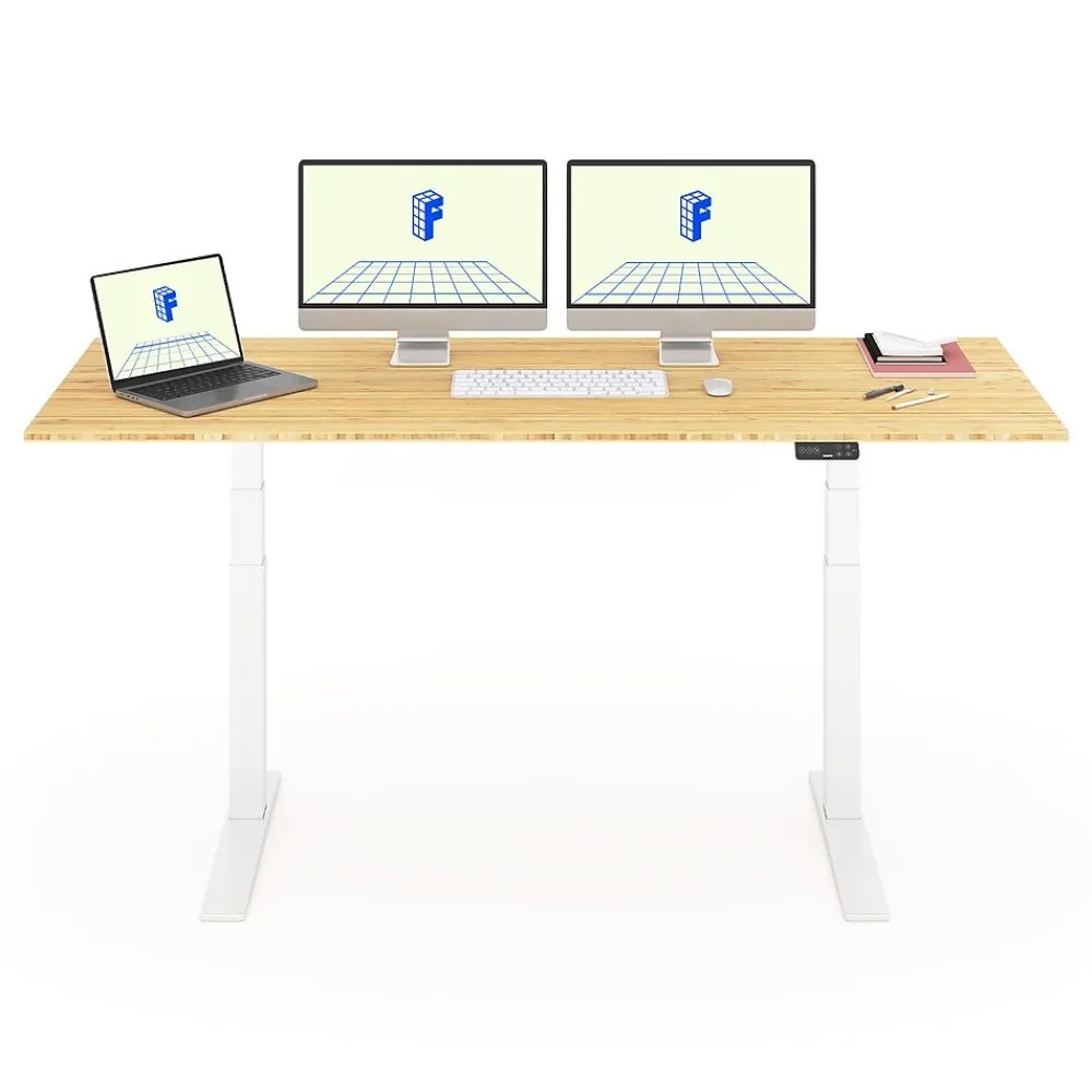 Standing Desks*FlexiSpot E7 Pro 78"W Electric Adjustable Standing Desk, (E7WPRO7830LBZB) Bamboo/White