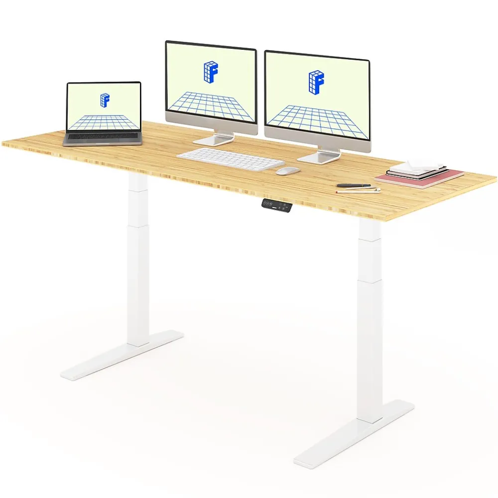Standing Desks*FlexiSpot E7 Pro 78"W Electric Adjustable Standing Desk, (E7WPRO7830LBZB) Bamboo/White