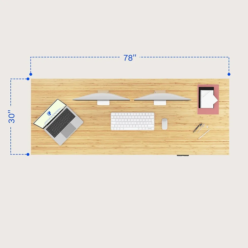 Standing Desks*FlexiSpot E7 Pro 78"W Electric Adjustable Standing Desk, (E7WPRO7830LBZB) Bamboo/White