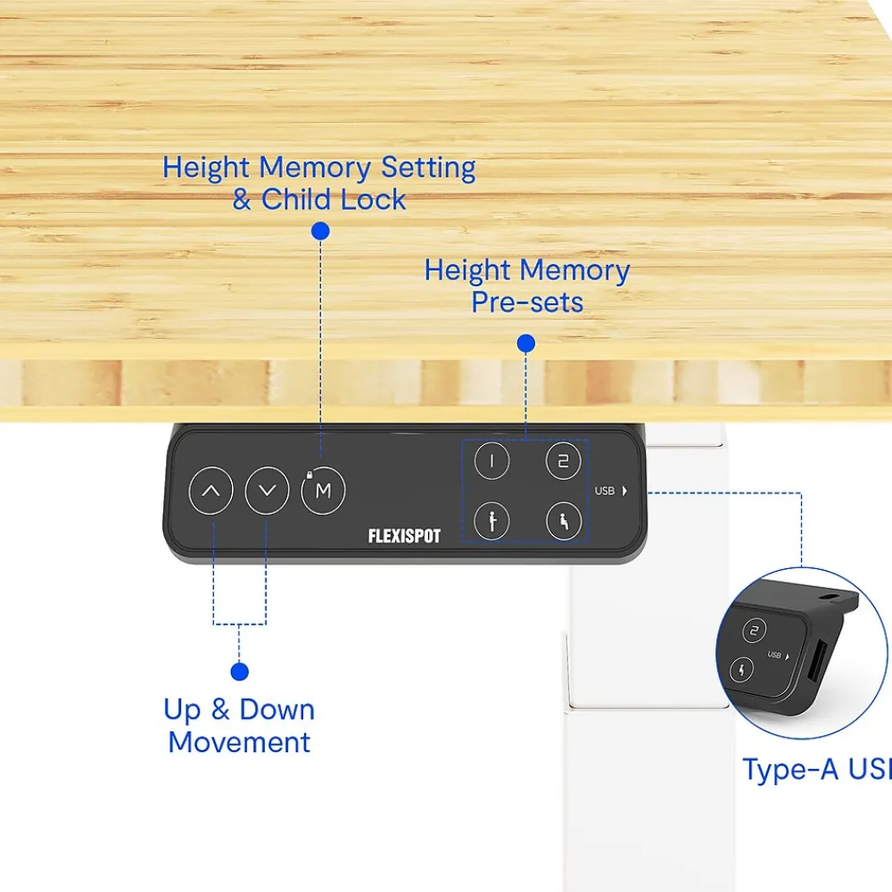 Standing Desks*FlexiSpot E7 Pro 78"W Electric Adjustable Standing Desk, (E7WPRO7830LBZB) Bamboo/White