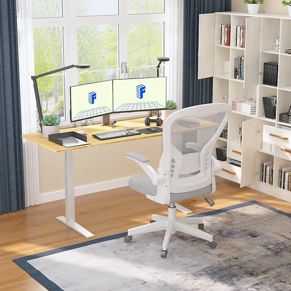 Standing Desks*FlexiSpot E7 Pro 78"W Electric Adjustable Standing Desk, (E7WPRO7830LBZB) Bamboo/White