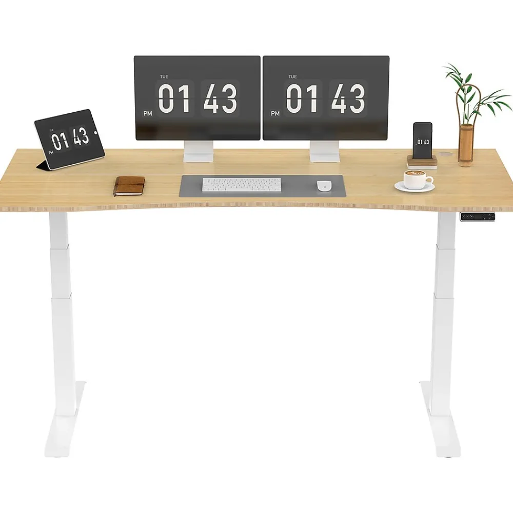 Standing Desks*FlexiSpot E7 72"W Electric Adjustable Bamboo Top Standing Desk, White (E7WCR7230LBZB)