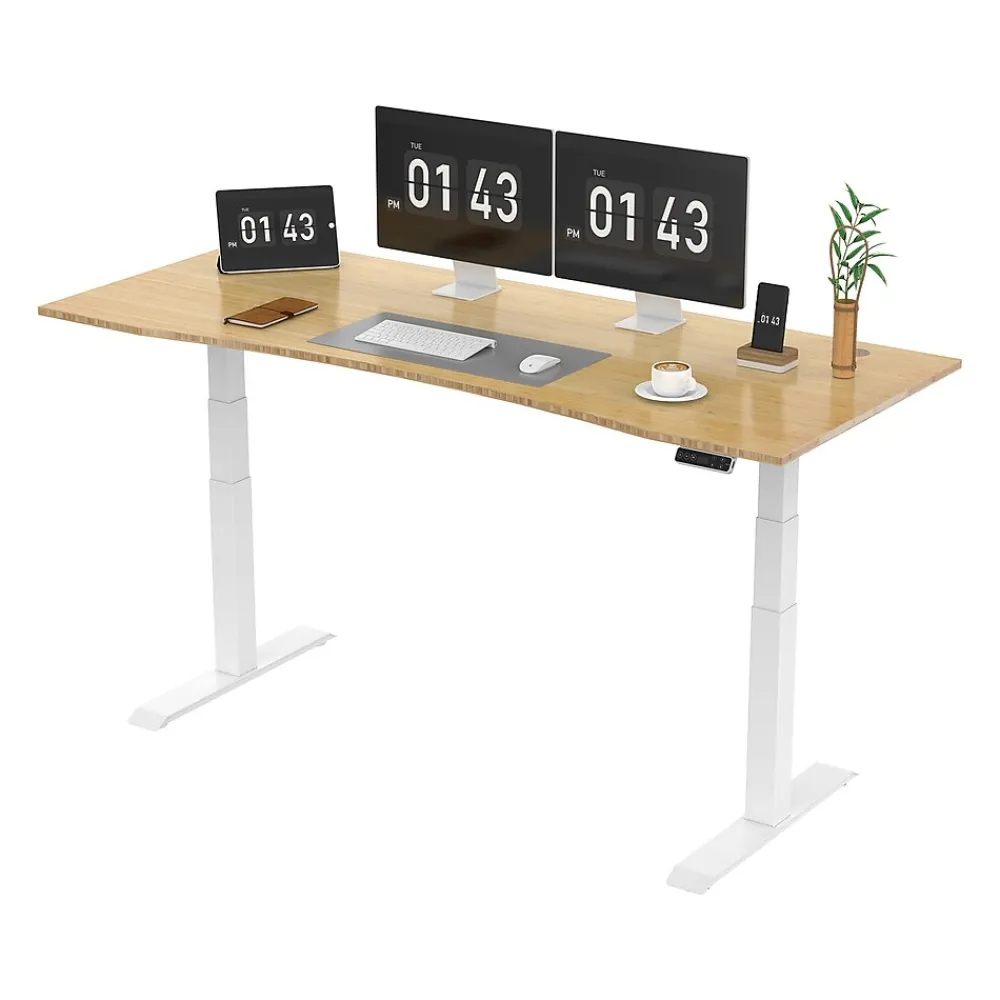 Standing Desks*FlexiSpot E7 72"W Electric Adjustable Bamboo Top Standing Desk, White (E7WCR7230LBZB)
