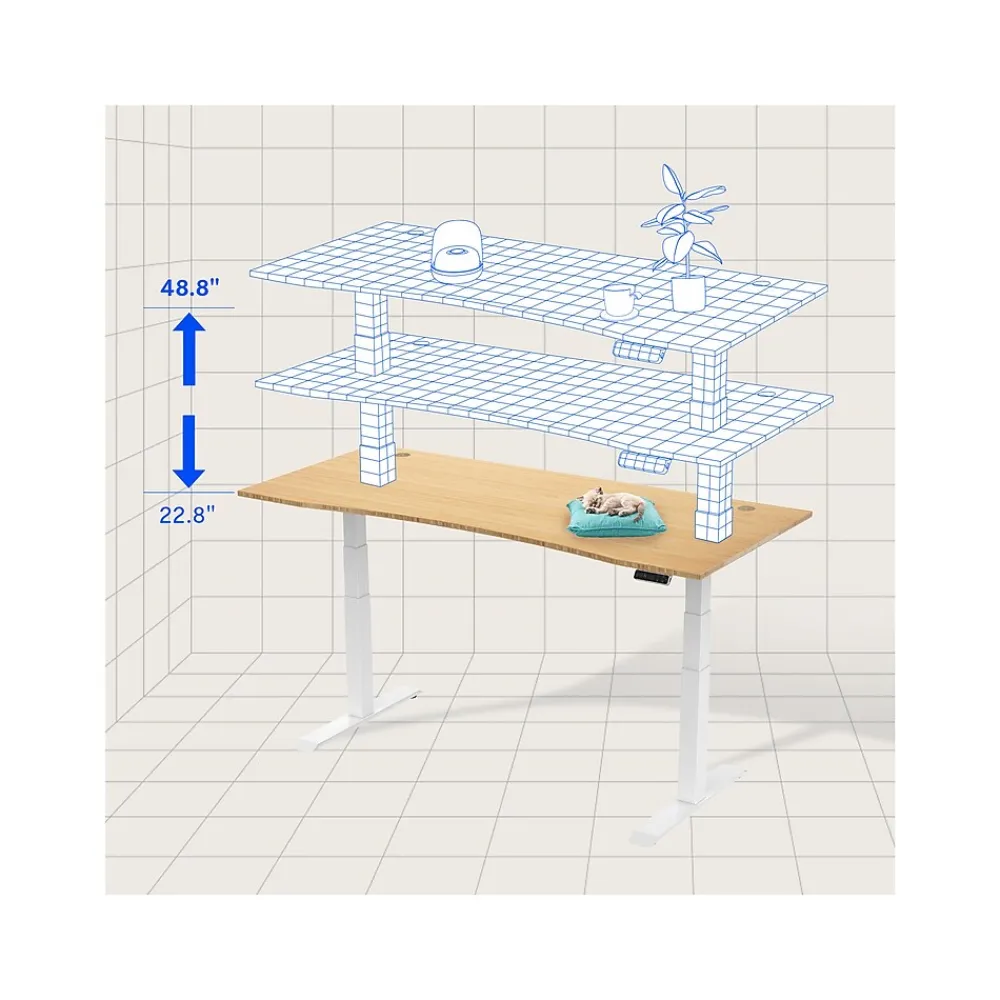 Standing Desks*FlexiSpot E7 72"W Electric Adjustable Bamboo Top Standing Desk, White (E7WCR7230LBZB)